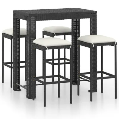 Produktbild von vidaXL 5-tlg. Gartenbar-Set mit Kissen Poly Rattan Schwarz