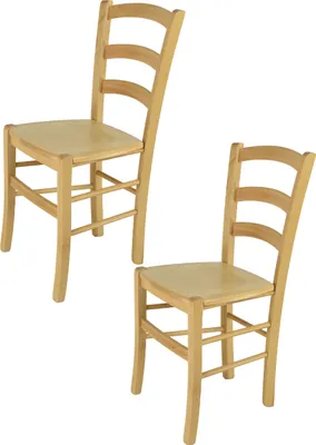 Produktbild von t m c s Tommychairs - 2er Set Stühle VENICE für Küche und Esszimmer, robuste Struktur aus lackiertem Buchenholz im Farbton Naturfarben und Sitzfläche aus Holz