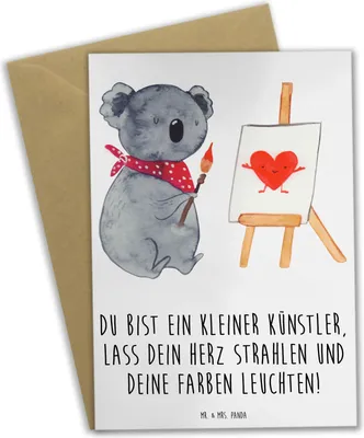 Produktbild von Mr. & Mrs. Panda Beileidskarte Die Freude an der Kreativität entdecken - Weiß - Geschenk, Grußkarte, weihnachtskarten, einladungskarten, Stärke, Magie, osterkarte, Trost