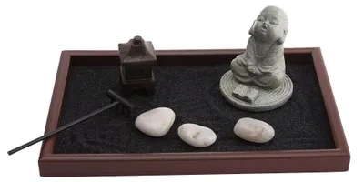 Zen-Deko-Set mit Tablett, 30x20 cm, Holz, Sand, Steine, Harken