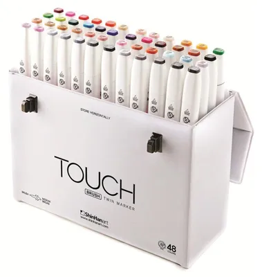 Imagen del producto de Rotuladores de punta doble (brush y cincel) a base de alcohol, 48 unidades, en estuche