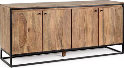 Produktbild von Sideboard Nartan 175x45x76cm aus Sheeshamholz Natur mit Metallgestell 4-türig