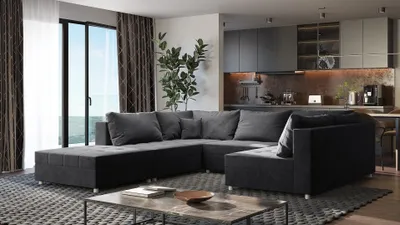 Produktbild von Wohnlandschaft Sofa ANDRO Schlaffunktion und Hocker Stoff Fresh Anthrazit