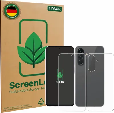 Produktbild von 2x ScreenLeaf Schutzfolie für Samsung Galaxy A56 5G (Display+Rückseite) nachhaltiger Displayschutz Display Schutz Folie Klar Transparent
