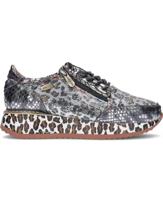 Image de LAURA VITA Baskets Delphine 46 acier avec léopard imprimé argent/noir/marron mélange de paillettes de cuir semelle intérieure en cuir amovible Taille 37 Largeur G
