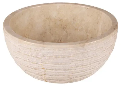 Productafbeelding van Differnz Alto Waskom - Opzetwaskom van Gepolijst Marmer - Rond Model - Ø38 x 15 cm - Natuursteen - Zonder Overloop - Kleur Beige - Stijlvol Element voor de Badkamer