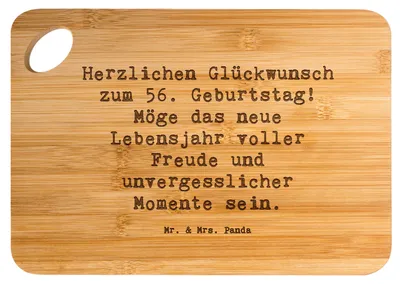 Produktbild von Mr. & Mrs. Panda brotzeitbrettchen Spruch 56. Geburtstag Freude - Transparent - Geschenk, Holzbrett, Happy Birthday, Geburtstagsgeschenk, Frühstücksbrett, Gratulation