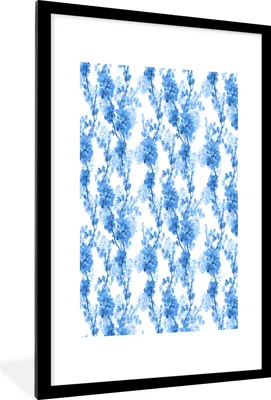 Produktbild von MuchoWow® MuchoWow® Gerahmtes Poster Blumen - Blau - Hortensie 60x90 cm - Poster mit zchwarzem Bilderrahmen - Dekoration - Wandposter Wohnzimmer - Hochwertig