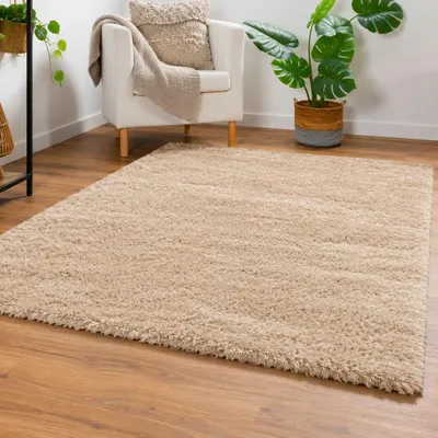 Produktbild von Steffensmeier Hochflor Teppich Bilbao | Shaggy Langflor Teppich Wohnzimmer, Schlafzimmer, Beige, Größe: 160x230 cm