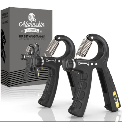 Produktbild von ALPHASKIN Premium Handtrainer m. Zählfunktion I Verbessertes Konzept 2023 I 2er Set | Fingertrainer Griffkraft Trainer | Unterarmtrainer Fingerhantel Trainingsgerät Grip Fitness Krafttraining – 2 er S