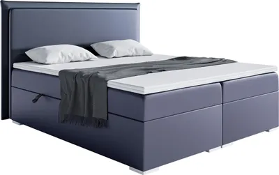 Produktbild von MEBLINI Boxspringbett mit Bettkasten - Gepolstert Doppelbett mit Matratze und Topper - Polsterbett mit Stauraum - Bett mit Kopfteil - Stauraumbett - TORESS - 180x200 - H4/Dunkelgrau Kunstleder