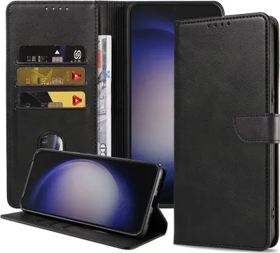 Image de Convient à Samsung Galaxy S23 Plus
Etui de téléphone en faux cuir avec lèvre magnétique et porte-cartes Etui de livre avec
Rabat - Noir - Smartphonics