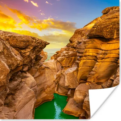 Produktbild von MuchoWow® Poster Felsen - Meer - Sonnenuntergang - Natur - Wasser 50x50 cm - Wohnzimmerdekoration