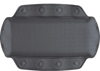 A dark gray bath pillow with suction cups on a white background.