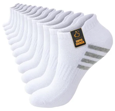 Immagine prodotto di Calzini sportivi, 6 paia, traspiranti, corti, imbottiti, in cotone, colore bianco, taglie dalla 35 alla 50