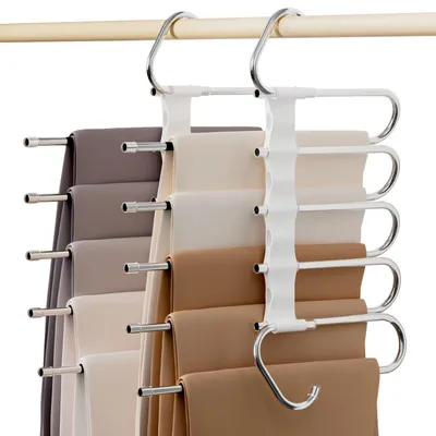 Produktbild von Hosenbügel Hosenhalter Kleiderbügel - Set mit 2 Stück - Weiß - Kunststoff und Edelstahl - Platzsparend und faltbar