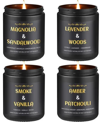 Produktbild von Duftkerzen Set 4er Herren Aromatherapie Sojawachs 28 oz Lavendel Patchouli Sandelholz Rauch Vanille
