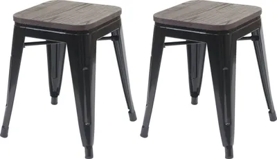 Produktbild von 2er-Set Hocker MCW-A73 inkl. Holz-Sitzfläche, Metallhocker Sitzhocker, Metall Industriedesign stapelbar  schwarz
