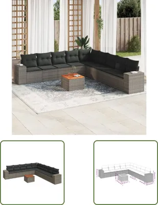 Produktbild von The Living Store 10-tlg. Garten-Sofagarnitur mit Kissen Grau Poly Rattan