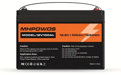 Obrázok produktu pre Li-ion batéria - Lítiová batéria - Nabíjateľná batéria - LiFePO4 batéria - 12,8V 100Ah - Vysoká kapacita 2560W