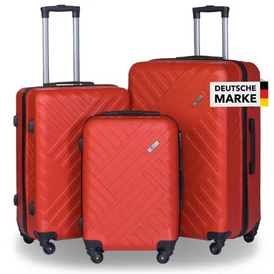 Produktbild von Xonic Design Reisekoffer mit Rollen 360° - ABS Hartschalen-Koffer Trolley mit Zahlenschloss in Handgepäck M-L-XL-Set (Rot, Set)