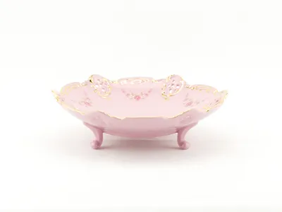 Zdjęcie produktu dla Miska Diana na nóżce 19,5 cm, różowa porcelana, kwiaty, złota linia, Leander