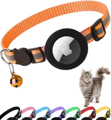 Produktbild von Halsband für Katzen mit AirTag-Halterung – Reflektierend und verstellbar (Orange)