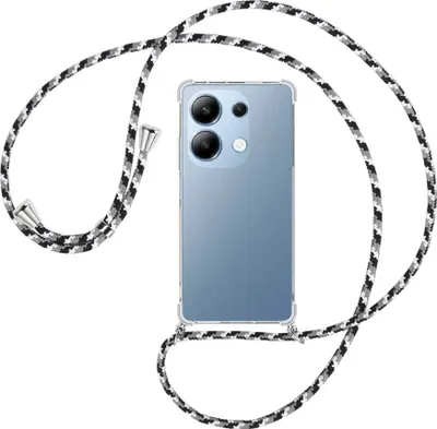 Produktbild von Handykette Backcover-Schutzhülle mit Band (Metall silberfarben) für Xiaomi Redmi Note 13 Pro 4G - schwarz/grau/weiß