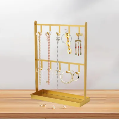 Productafbeelding van Sieradendisplay Gouden Opbergrek - Sieradenhouder - Oorringenstandaard - Armbandhouder - IJzeren Rek - Duurzaam en Stijlvol - Sieradenrek