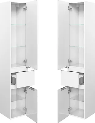 Produktbild von Bad Hochschrank, grifflos, in weiß Glanz mit Schneeweiß Glanz VILLATORO-66, B/H/T ca. 30/168/33 cm