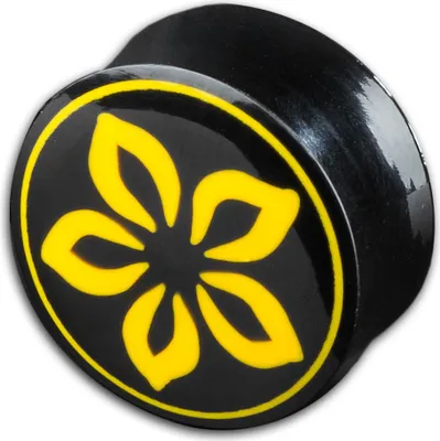 Produktbild von viva-adorno 1 Stück 14mm Double Flared Plug Flesh Tunnel Saddle Plug Ohr Piercing handgefertigt Blüten Blumen Größe 6 - 20mm Z246,gelb