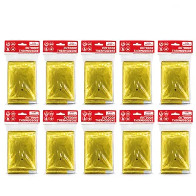 Produktbild von 10er Set Rettungsdecke Gold/Silber für Notfallsituationen und Allwetterbedingungen Rettungsfolie Notfalldecke für Auto, Erste Hilfe, Camping & Outdoor