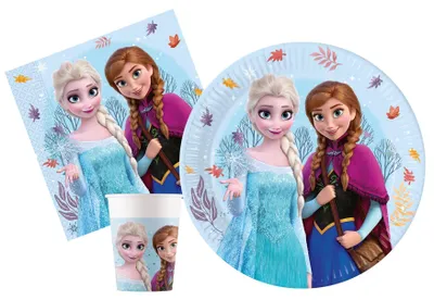 Image de Vaisselle de fête, ensemble Disney Frozen, Idyllic Wonder, pour 24 personnes (88 pièces : 24 assiettes, 24 couvercles, etc.)