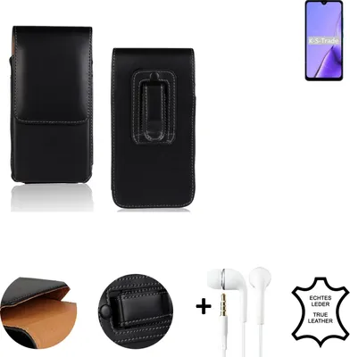 Produktbild von K-S-Trade Leder Gürteltasche + Kopfhörer kompatibel mit Cubot Note 7 Seitentasche Belt pouch Holster Handyhülle Schutz Hülle Etui schwarz 1x