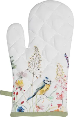 Produktbild von Clayre & Eef Ofenhandschuh 18x30 cm Weiß Grün Baumwolle Blumen