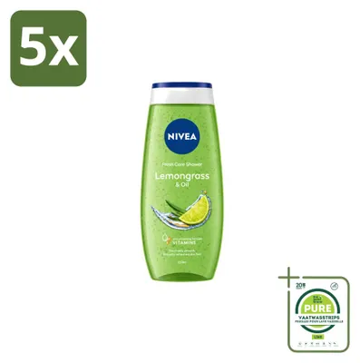 Immagine prodotto di 5 flaconi di bagnoschiuma Nivea al limone e agli oli - 250 ml - confezione grande - 5 pezzi