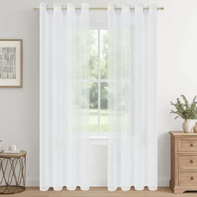 Vitrage mit Ösen, halbtransparent, 140x225 cm, 2er Pack, Weiß