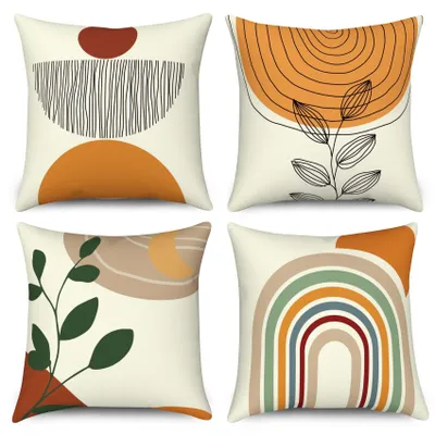 4er-Set Boho-Kissenbezüge 40x40 cm Leinen abstrakte Blätter