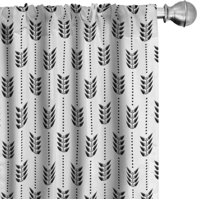 Immagine prodotto di ABAKUHAUS Tende bianche e nere, tende, composizione geometrica con punti e foglie Disegno monocromatico, 2 pezzi 75 x 225 cm, bianco e nero