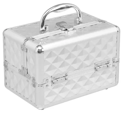 Image de Valise cosmétique - Valise à maquillage - Avec miroir - 23 x 15 x 18 cm - ABS - Rangement pour bijoux - Argent