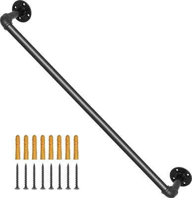 Image de SucceBuy Main courante d'escalier tubulaire de 3ft, capacité de charge de 440lbs Acier au carbone, support mural industriel, coin rond pour l'intérieur et l'extérieur