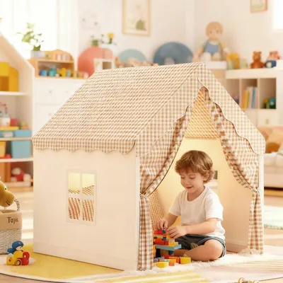 Image de Tente pour enfants, pour 3-4 enfants, avec fenêtres, gris-beige