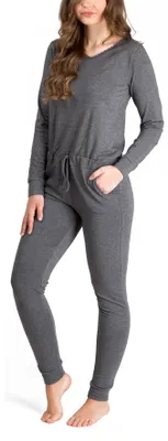 Produktbild von maluuna  Damen Jumpsuit mit Bündchen an Arm- und Beinabschluss und Kordelzug ; grau , 36/38