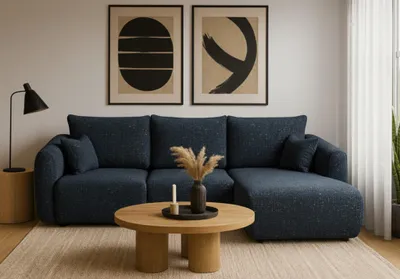 Produktbild von Ecksofa mit Schlaffunktion RUDEN Sofa in Stoff Bello Dunkelblau Ottomane Rechts