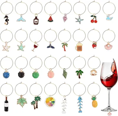 Produktbild von Weinglasanhänger – Set mit 30 Stück – Weinglasringe – Glasmarkierungen – Getränkemarkierungen – Getränkemarkierungen mit Strandmotiv