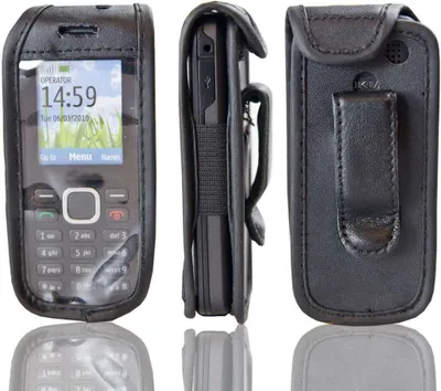 Image de caseroxx Etui en cuir avec clip ceinture compatible avec Nokia C1-02 en cuir véritable, étui avec clip ceinture et fenêtre de visualisation