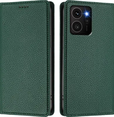 Produktbild von Litchi Leder Handyhülle für HMD Skyline Wallet Kartenfächer Standfunktion Hülle Grün