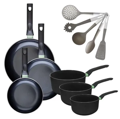Image de Batterie de cuisine avec 3 poêles 20/24/28 cm et 3 casseroles 16/18/20 cm et 5 ustensiles de cuisine Fackelmann Brandao Vario