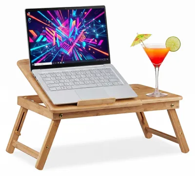 Obrázek produktu pro Relaxdays Výškově nastavitelný stolek na notebook do postele, bambusový stolek na notebook se zásuvkou, VxŠxH: 30 x 69 x 35 cm, přírodní