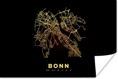 Produktbild von MuchoWow® Poster Karte - Bonn - Gold - Stadtplan - Karte 60x40 cm - Schlafzimmerdekoration